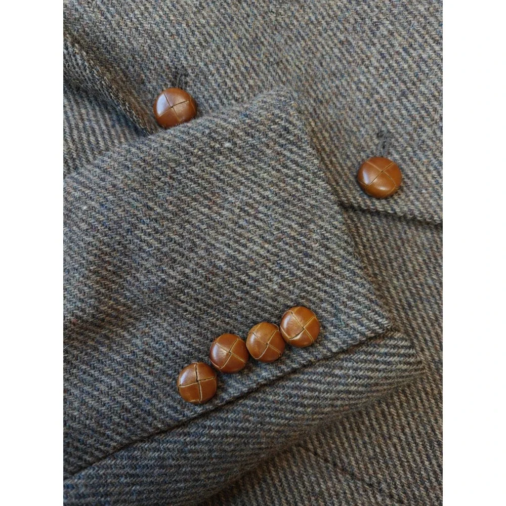 Vtg Haggar Mens Tweed Sports Coat 46L Brown USA Wool Blazer Elbow Patches